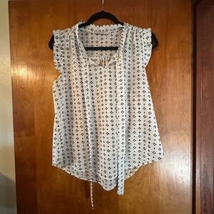 White Blouse with Black designs and tie up front